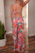 Enchanted Floral Print Smocked Halter Neck Wide Leg Jumpsuit